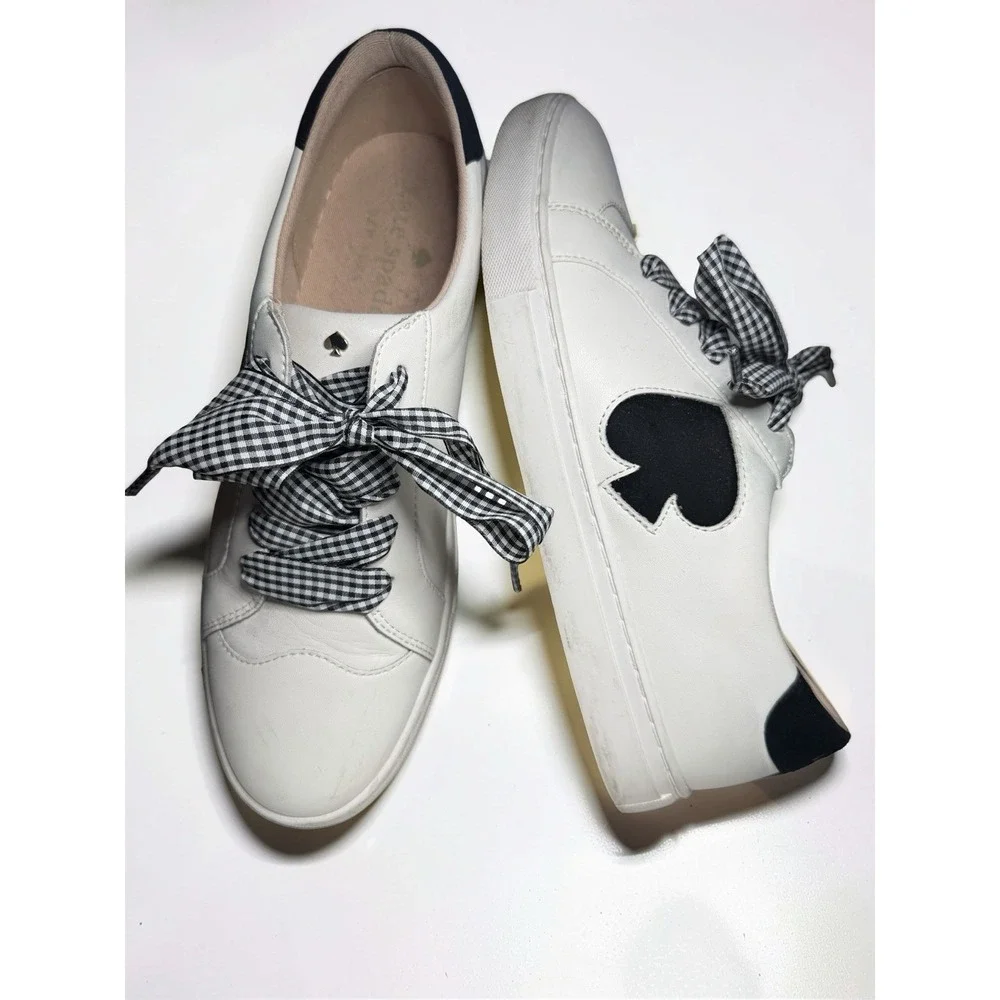 Kate Spade Fez Women's Leather Sneakers White/Blk Size 10 EUC